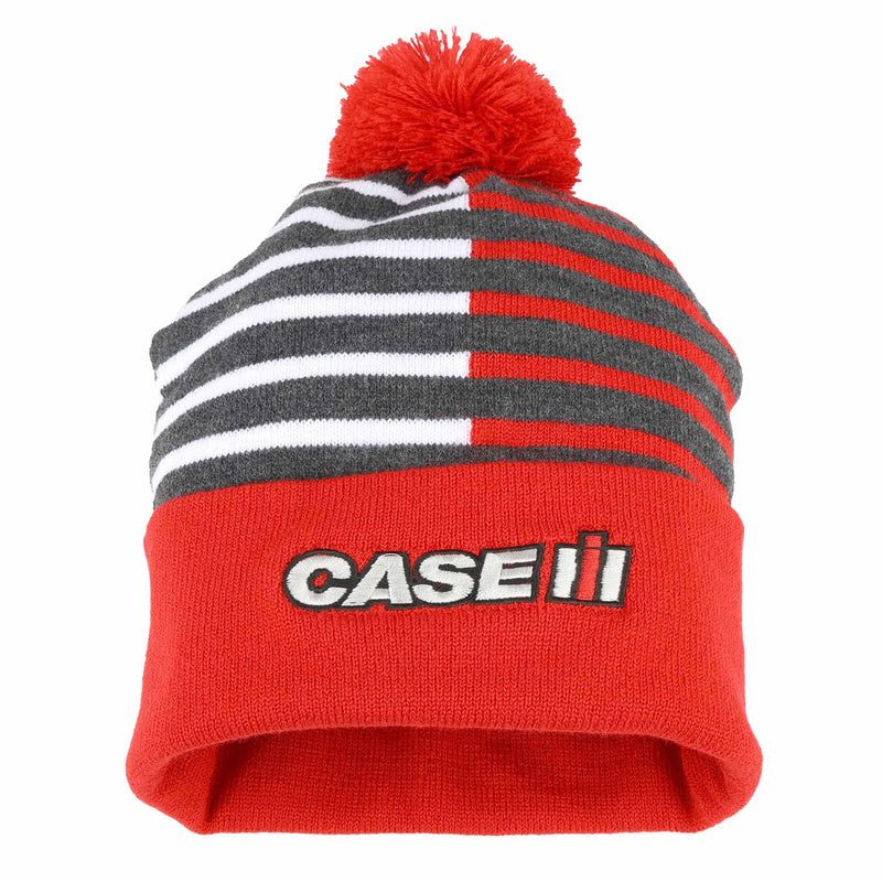 Case IH Red, Gray & White Pom Knit Beanie Hat