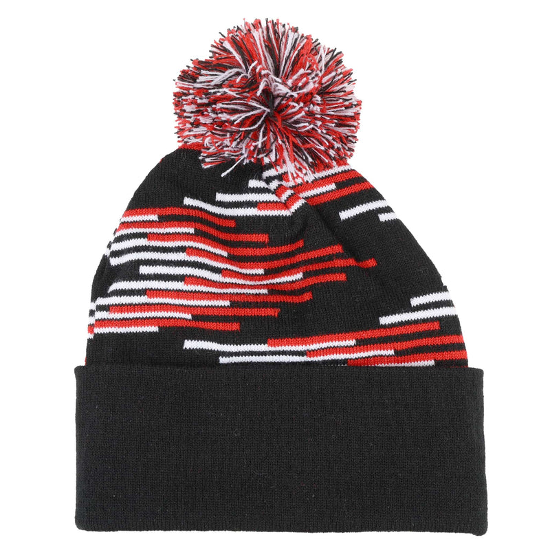 Case IH Black Knit Beanie Hat with Red & White Pattern and Pom