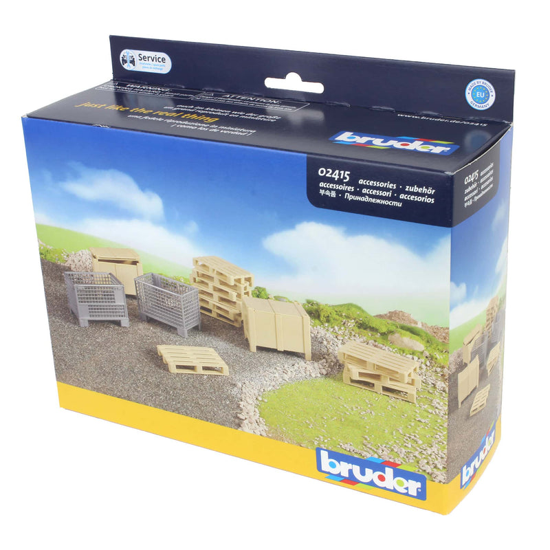 1/16 Bruder Logistics Set with 10 Pallets, 2 Mesh Crates and 2 Wooden Crates