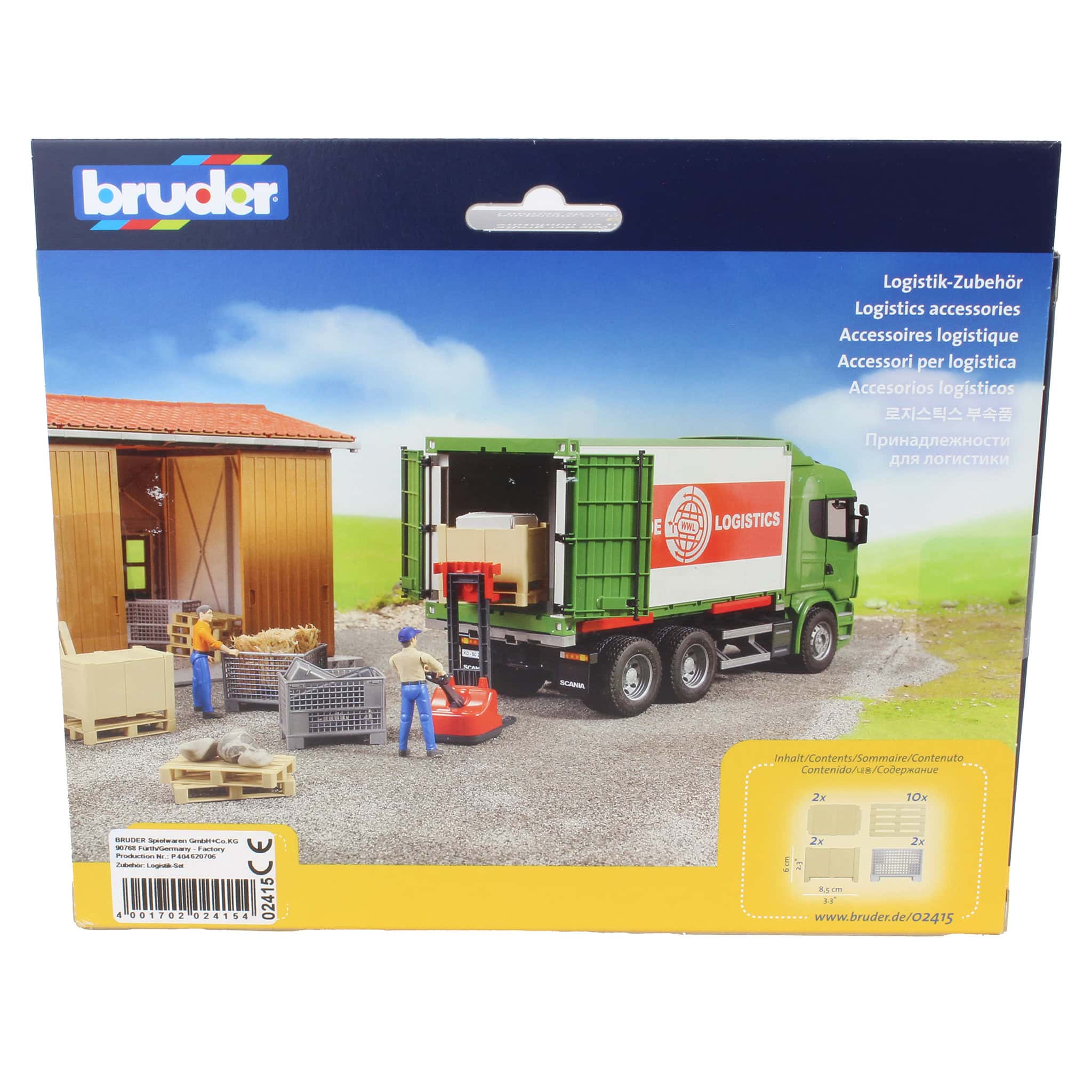 1/16 Bruder Logistics Set with 10 Pallets, 2 Mesh Crates and 2