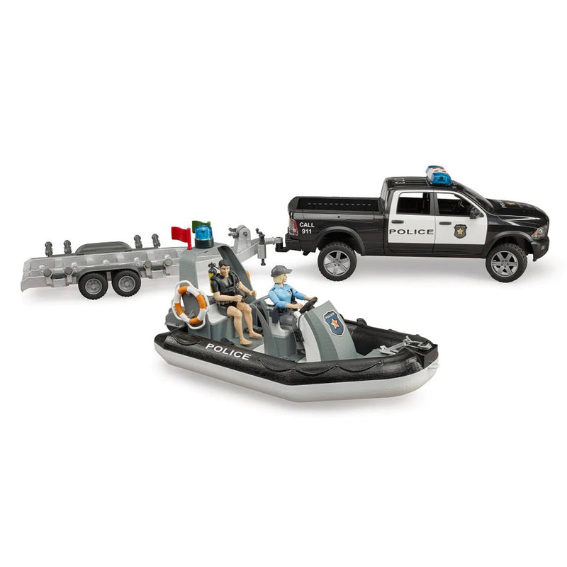 (B&D) 1/16 RAM 2500 Police Pickup Truck with Trailer & Boat by Bruder - Damaged Box