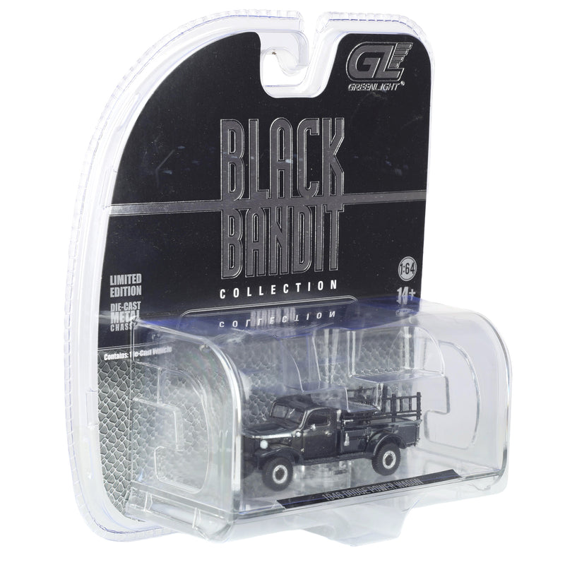 Black Chrome Chase ~ 1/64 1946 Dodge Power Wagon Fire Truck, Black Bandit Series 30