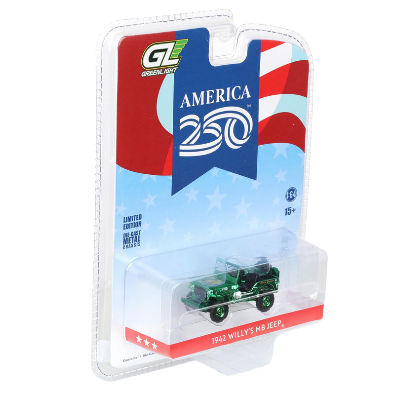 Green Chrome Chase Unit ~ 1/64 1942 Willys MB Jeep America 250 Edition, The Anniversary Collection Series 18 by GreenLight Collectibles