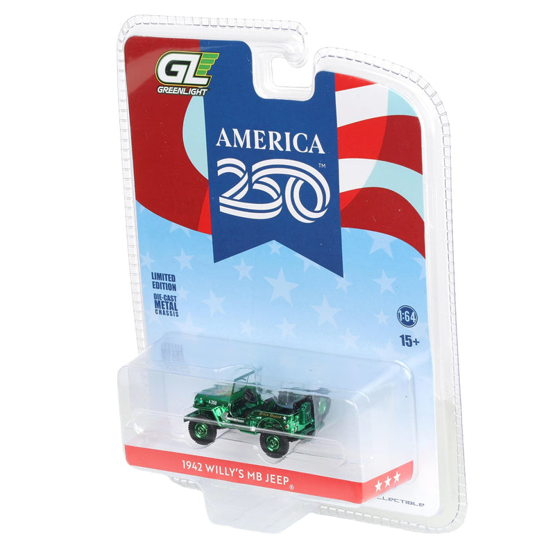 Green Chrome Chase Unit ~ 1/64 1942 Willys MB Jeep America 250 Edition, The Anniversary Collection Series 18 by GreenLight Collectibles