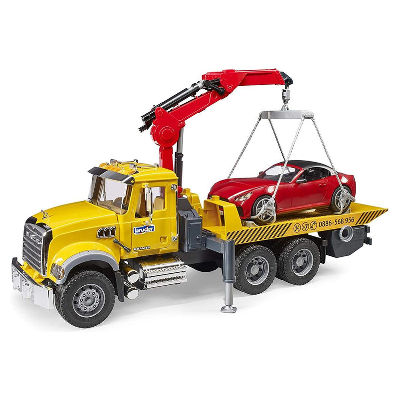 (B&D) 1/16 MACK Granite Tow-Truck with Bruder Roadster - Damaged Item