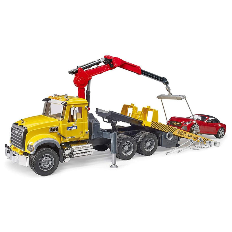 (B&D) 1/16 MACK Granite Tow-Truck with Bruder Roadster - Damaged Item