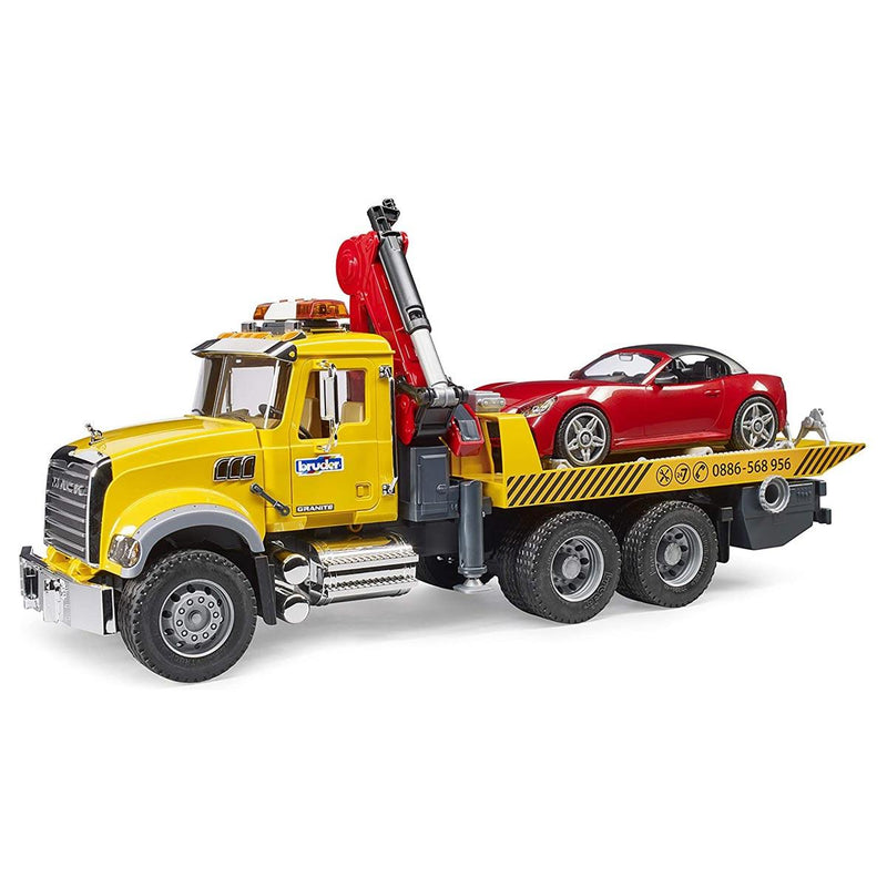 (B&D) 1/16 MACK Granite Tow-Truck with Bruder Roadster - Damaged Item