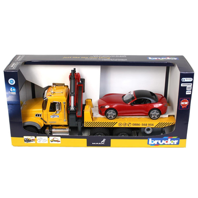 (B&D) 1/16 MACK Granite Tow-Truck with Bruder Roadster - Damaged Item