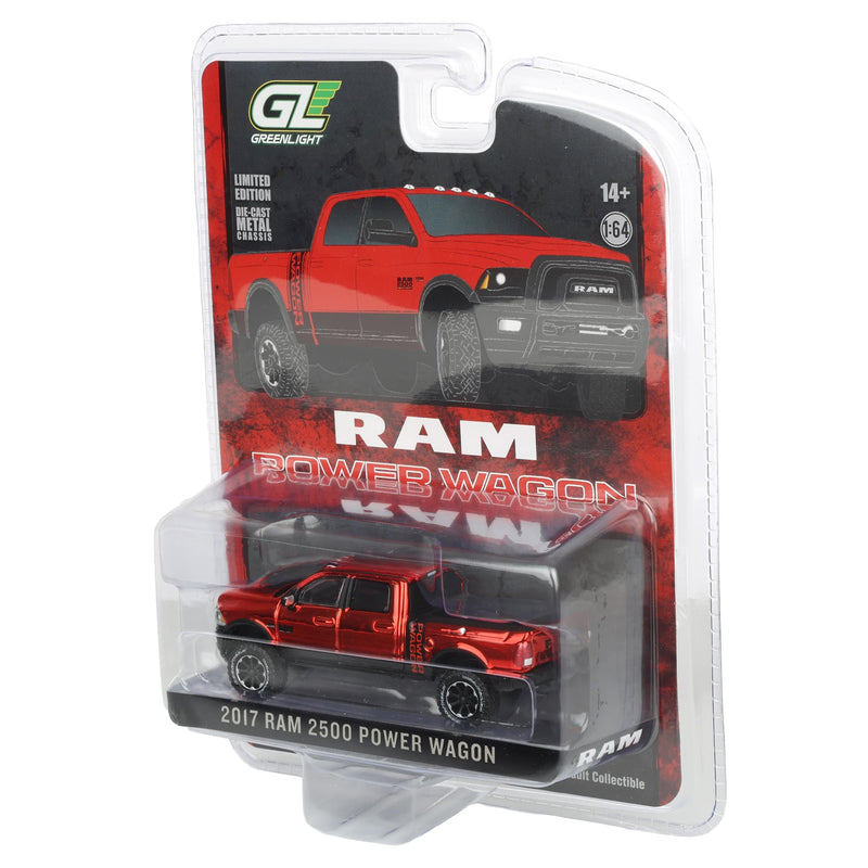 Red Chrome Super Chase Unit ~ 1/64 2017 Ram 2500 Flame Red Power Wagon Pickup Truck by GreenLight Collectibles