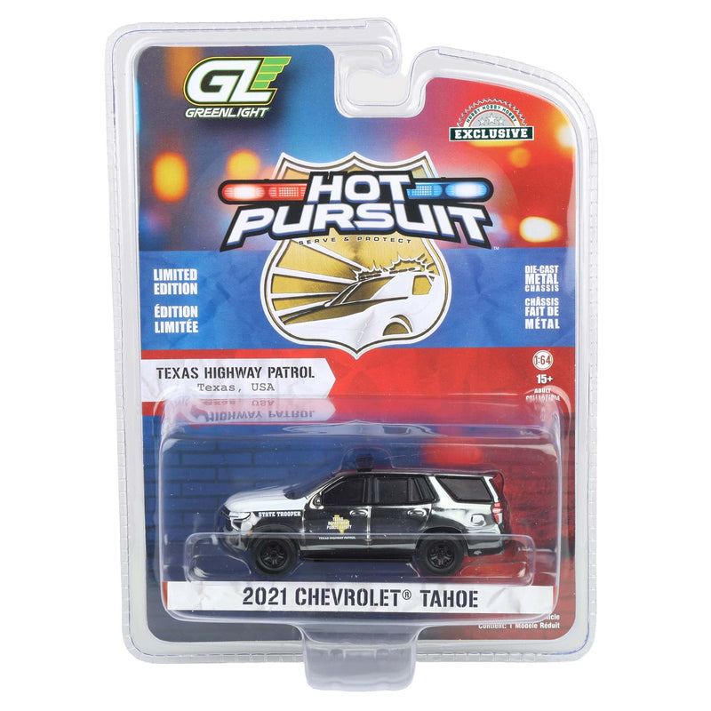 Charcoal Chrome Super Chase Unit ~ 1/64 2021 Chevrolet Tahoe Police Pursuit Vehicle, Texas Highway Patrol