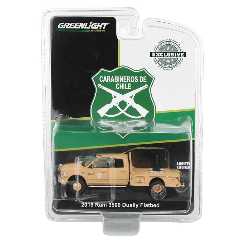 1/64 2018 Ram 3500 Dually Flatbed Truck by GreenLight Collectibles, Carabineros De Chile