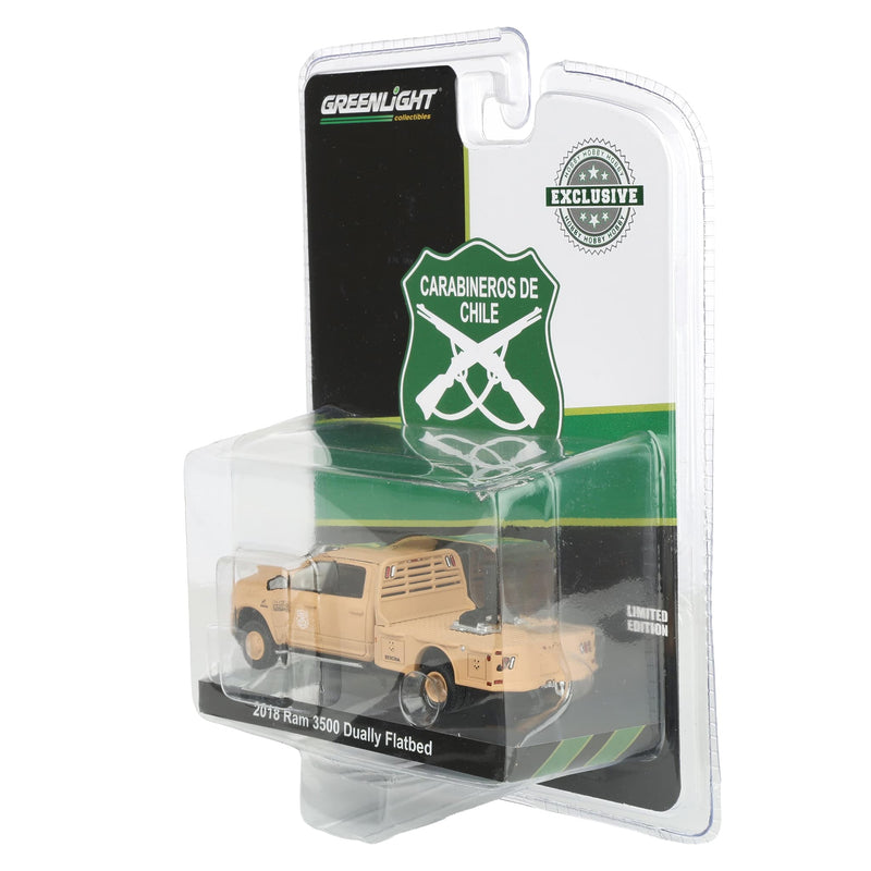1/64 2018 Ram 3500 Dually Flatbed Truck by GreenLight Collectibles, Carabineros De Chile