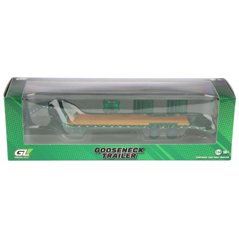 Green Chrome Chase ~ 1/64 Primer Gray Gooseneck Trailer with Red & White Conspicuity Stripes