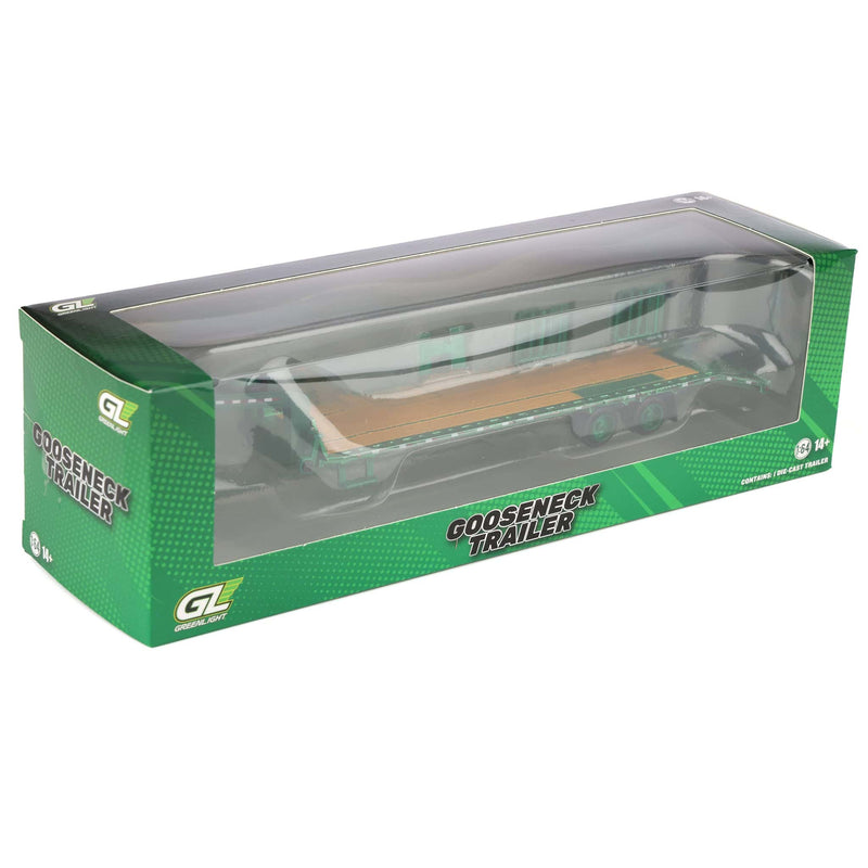 Green Chrome Chase ~ 1/64 Primer Gray Gooseneck Trailer with Red & White Conspicuity Stripes