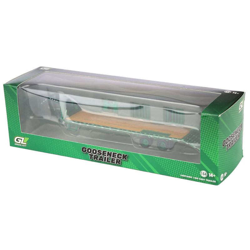 Green Chrome Chase ~ 1/64 Primer Gray Gooseneck Trailer with Red & White Conspicuity Stripes