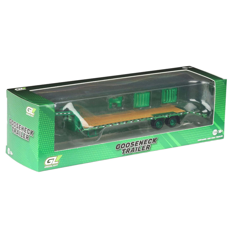 Green Chrome Chase Unit ~ 1/64 Gooseneck Trailer with Red & White Conspicuity Stripes, GreenLight Hobby Exclusive