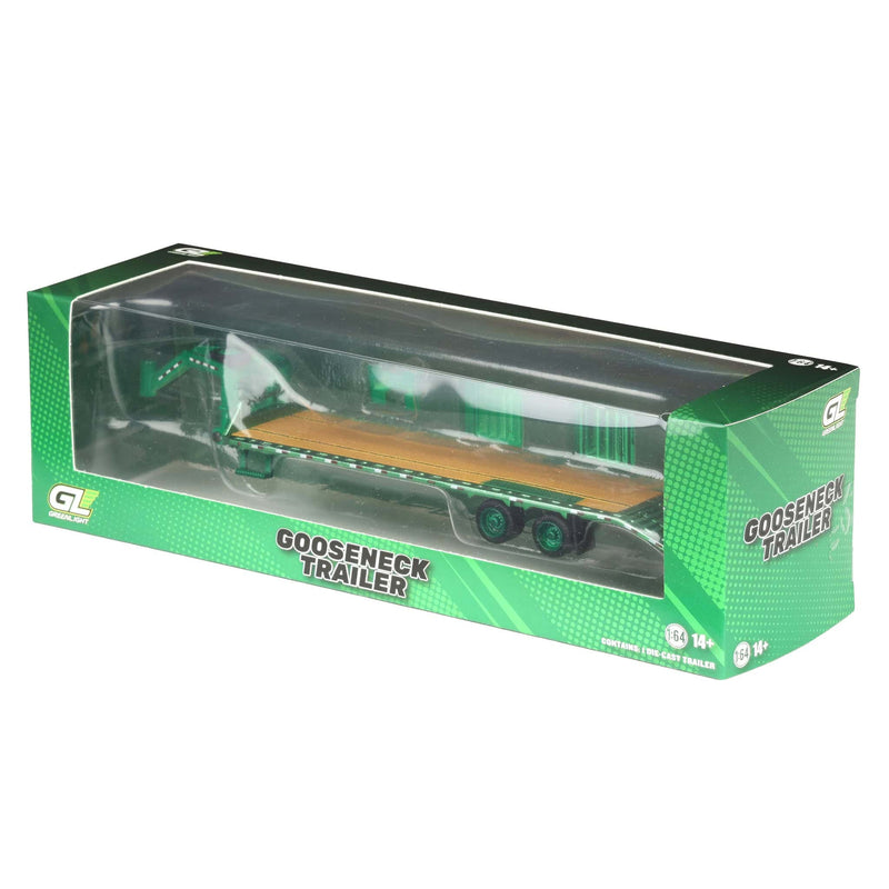 Green Chrome Chase Unit ~ 1/64 Gooseneck Trailer with Red & White Conspicuity Stripes, GreenLight Hobby Exclusive