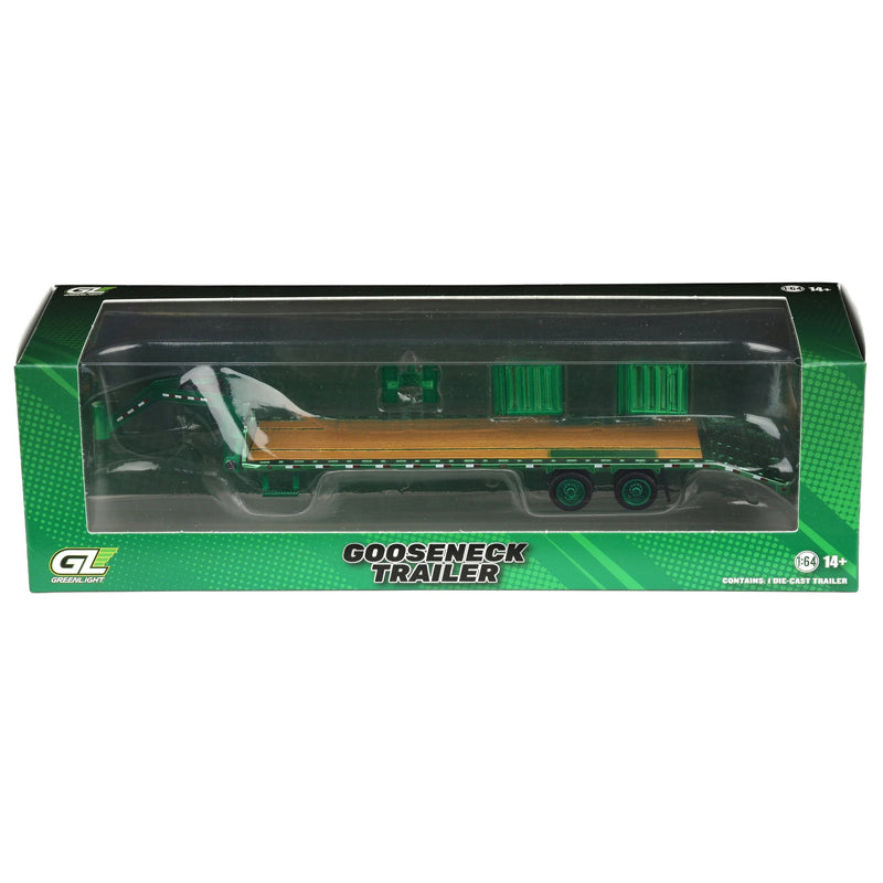 Green Chrome Chase Unit ~ 1/64 Gooseneck Trailer with Red & White Conspicuity Stripes, GreenLight Hobby Exclusive