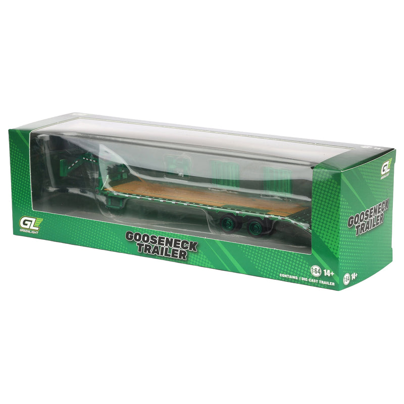 Green Chrome Chase Unit ~ 1/64 Gooseneck Trailer with Red & White Conspicuity Stripes, GreenLight Hobby Exclusive