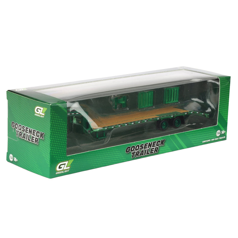 Green Chrome Chase Unit ~ 1/64 Gooseneck Trailer with Red & White Conspicuity Stripes, GreenLight Hobby Exclusive