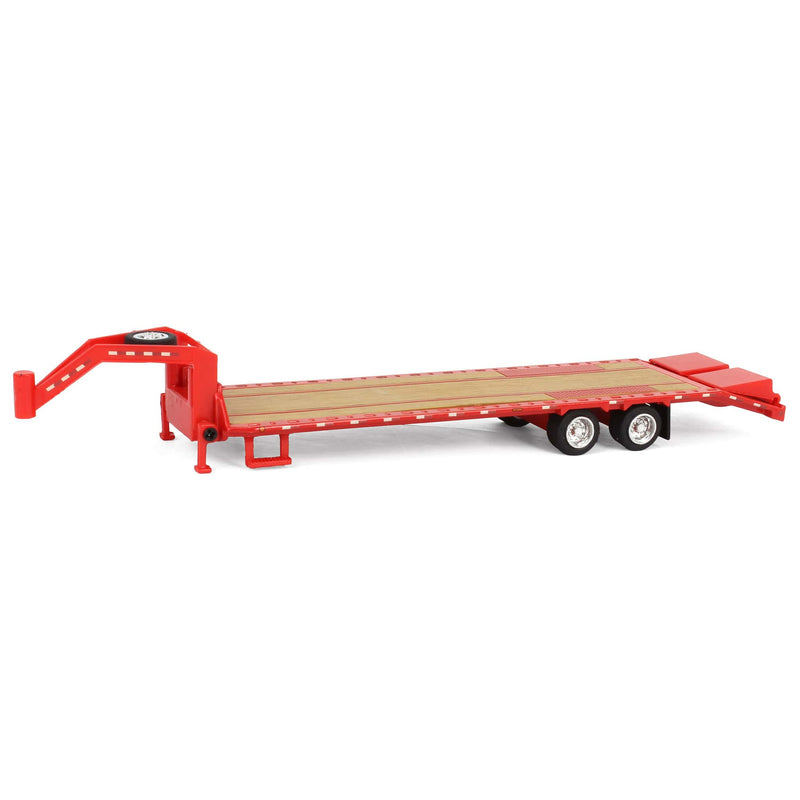 (B&D) 1/64 Gooseneck Trailer, Red with Red & White Conspicuity Stripes, GreenLight Hobby Exclusive - Damaged Item