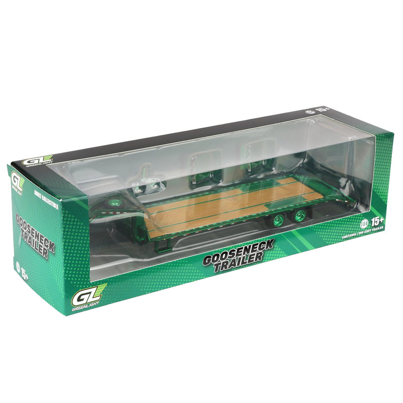 Green Chrome Chase Unit ~ 1/64 Gooseneck Trailer with Red & White Conspicuity Stripes, Hobby Exclusive