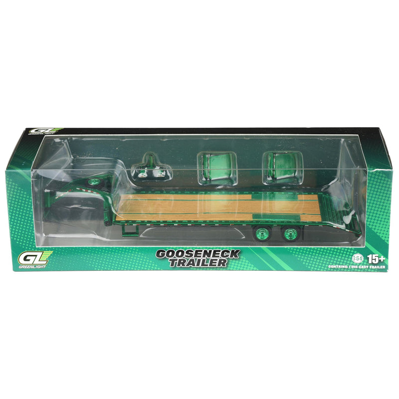 Green Chrome Chase Unit ~ 1/64 Gooseneck Trailer with Red & White Conspicuity Stripes, Hobby Exclusive by GreenLight Collectibles