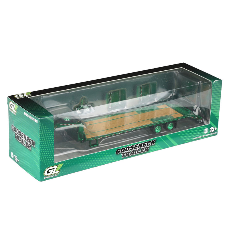 Green Chrome Chase Unit ~ 1/64 Gooseneck Trailer with Red & White Conspicuity Stripes, Hobby Exclusive by GreenLight Collectibles