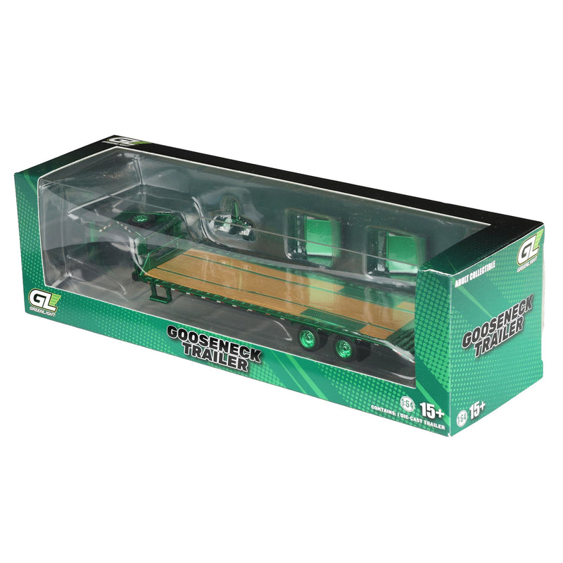 Green Chrome Chase Unit ~ 1/64 Gooseneck Trailer with Red & White Conspicuity Stripes, Hobby Exclusive by GreenLight Collectibles