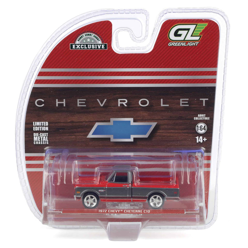 1/64 1972 Chevy Cheyenne C10 Short Bed, Ruby Red & Gunmetal Gray, Hobby Exclusive