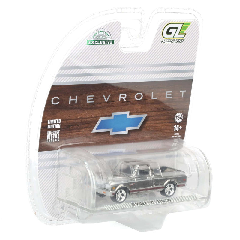 Silver Chrome Super Chase Unit ~ 1/64 1972 Chevy C10 Cheyenne Short Bed Pickup Truck, White, Hobby Exclusive by Greenlight