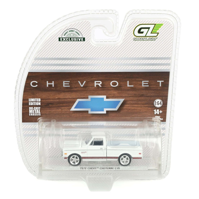 1/64 1972 Chevy C10 Cheyenne Short Bed Pickup Truck, White, Hobby Exclusive by Greenlight