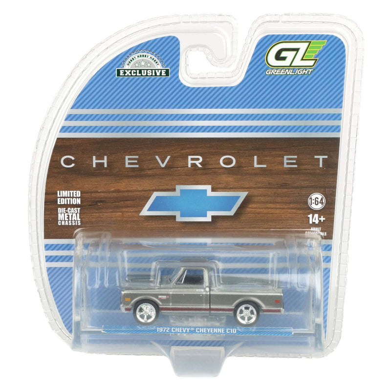 Raw Chase Unit ~ 1/64 1972 Chevy C10 Cheyenne Short Bed Pickup Truck, Blue/Gray, Hobby Exclusive by Greenlight