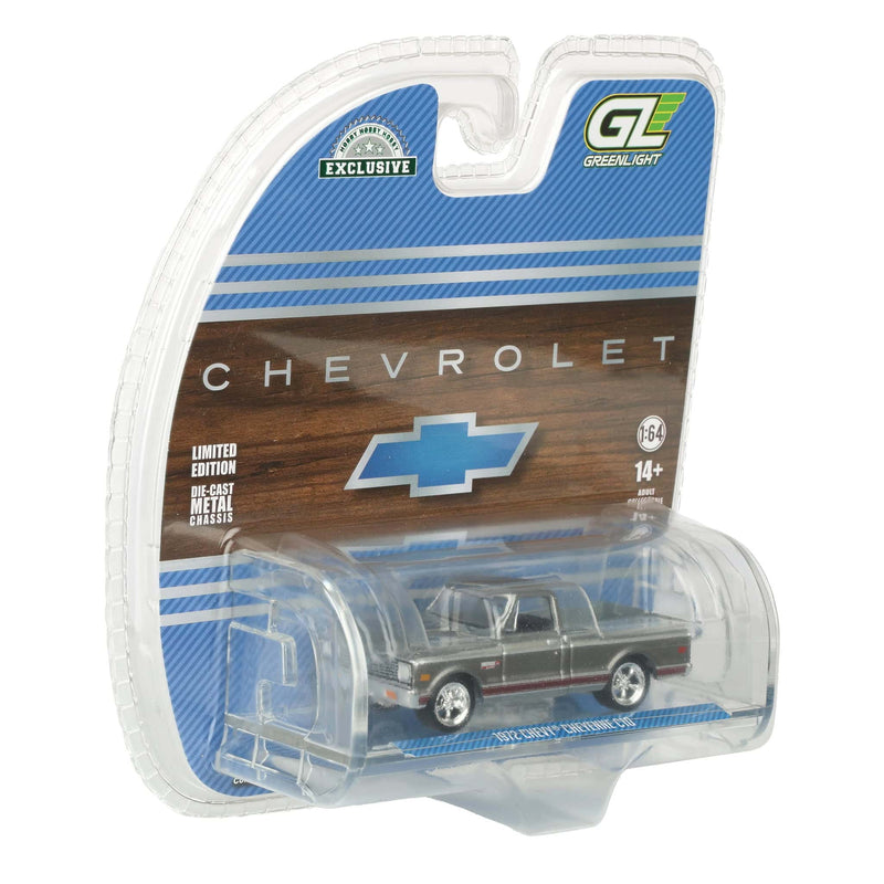 Raw Chase Unit ~ 1/64 1972 Chevy C10 Cheyenne Short Bed Pickup Truck, Blue/Gray, Hobby Exclusive by Greenlight