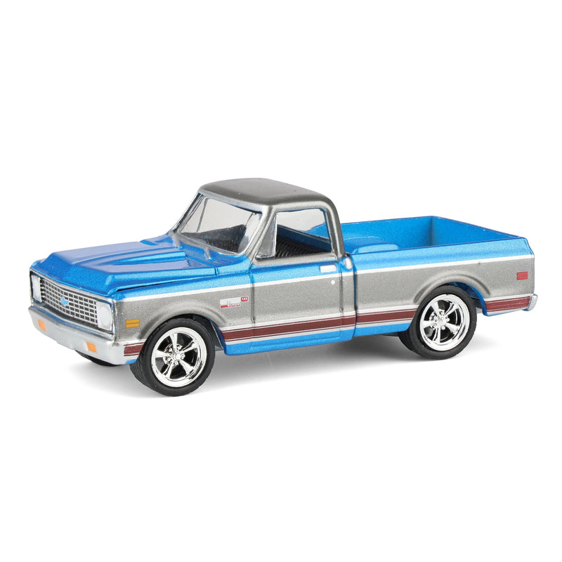 1/64 1972 Chevy C10 Cheyenne Short Bed Pickup Truck, Blue/Gray, Hobby Exclusive by Greenlight