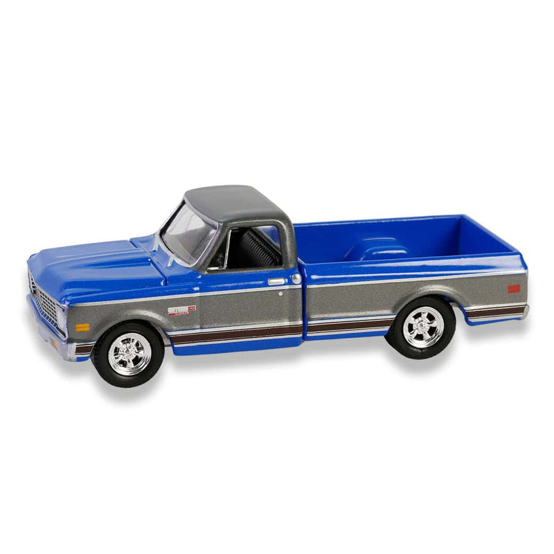 1/64 1972 Chevy C10 Cheyenne Short Bed Pickup Truck, Blue/Gray, Hobby Exclusive by Greenlight