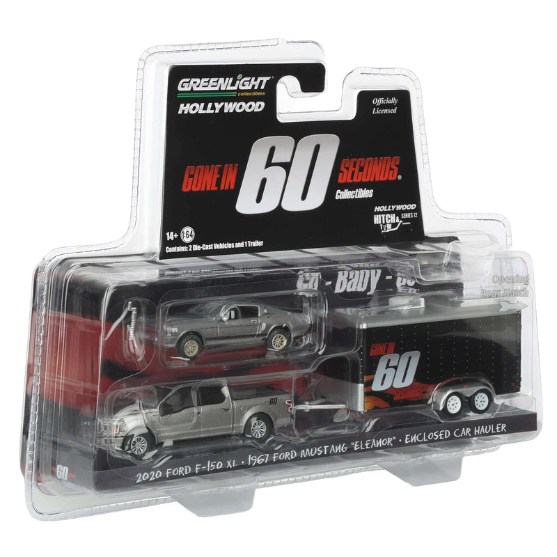 1/64 2020 Ford F-150 XL with STX Package with 1967 Custom Ford Mustang “Eleanor” in Enclosed Car Hauler, Gone in Sixty Seconds (2000)