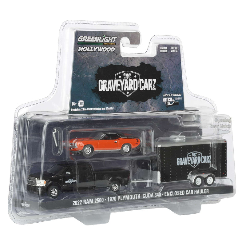 1/64 2022 Ram 2500 with 1970 Plymouth ‘Cuda 340 in Enclosed Car Hauler, Graveyard Carz (2012-Current TV Series)