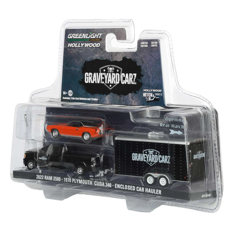 1/64 2022 Ram 2500 with 1970 Plymouth ‘Cuda 340 in Enclosed Car Hauler, Graveyard Carz (2012-Current TV Series)