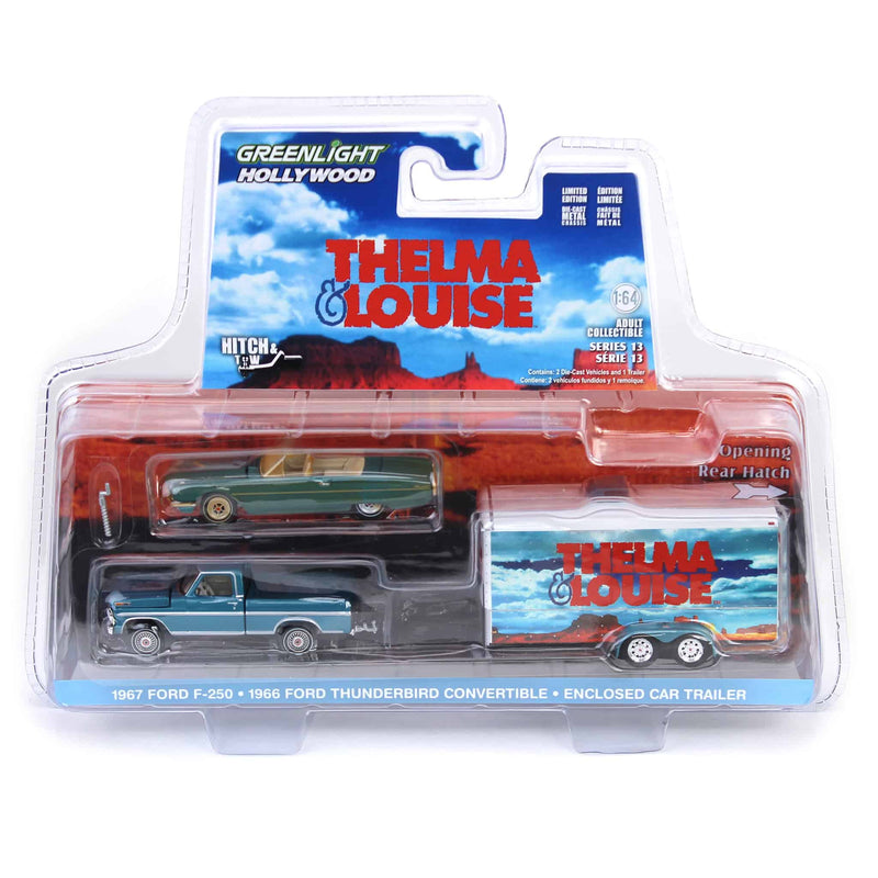 1/64 1967 Ford F-250 with Enclosed Car Hauler & 1966 Ford Thunderbird, Thelma & Louise, Hollywood Hitch & Tow Series 13