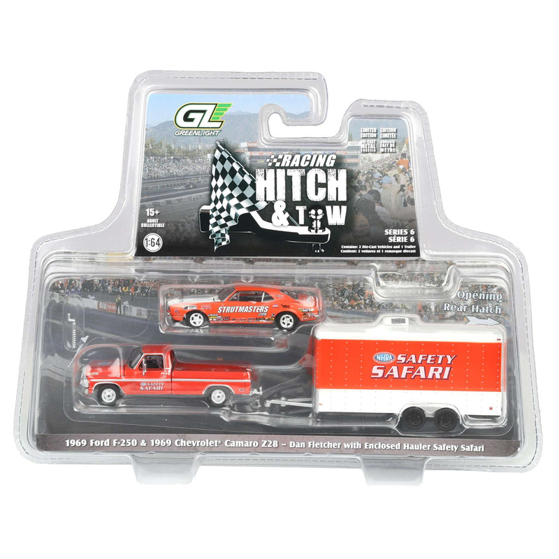 1/64 1969 Ford F-250 Pickup Truck with Enclosed "Safety Safari" Car Hauler & Dan Fletcher's 1969 Chevy Z/28 Camaro