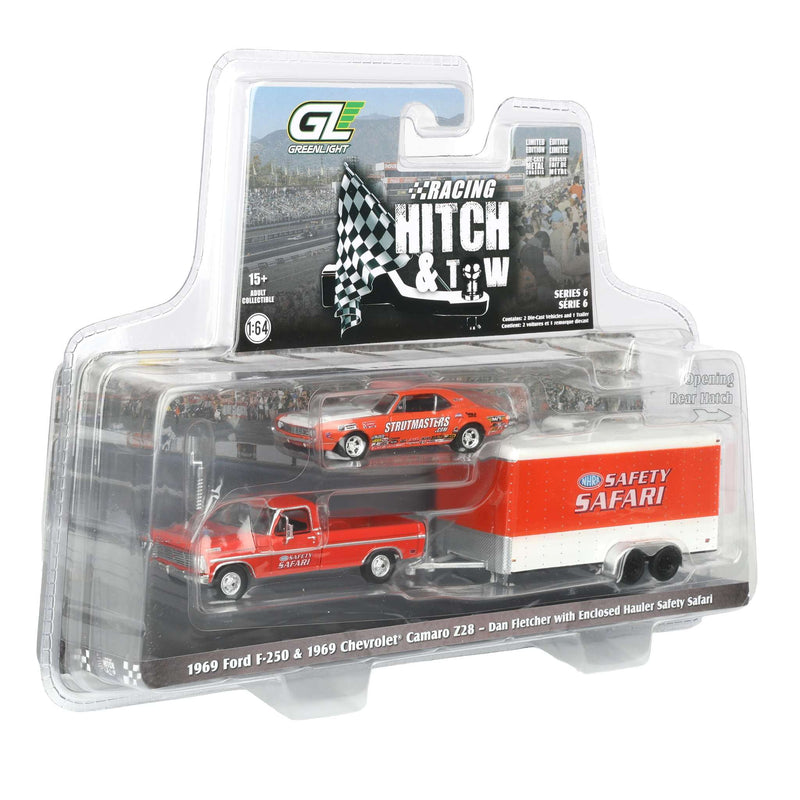 1/64 1969 Ford F-250 Pickup Truck with Enclosed "Safety Safari" Car Hauler & Dan Fletcher's 1969 Chevy Z/28 Camaro