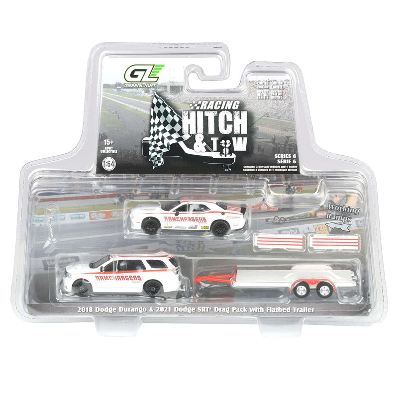 1/64 2018 Dodge Durango with Flatbed Trailer & 2016 Dodge Challenger SRT Hellcat