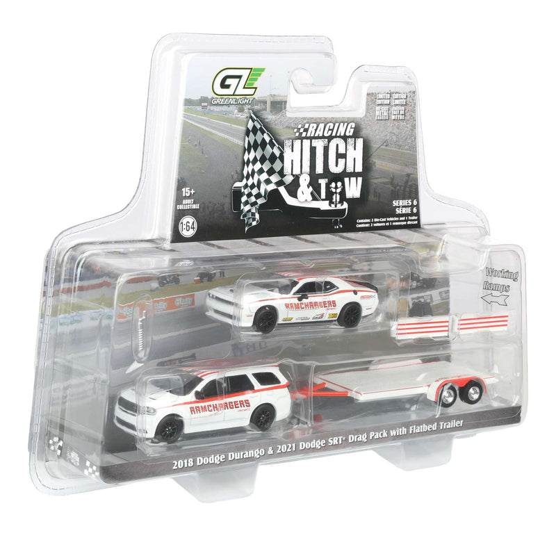 1/64 2018 Dodge Durango with Flatbed Trailer & 2016 Dodge Challenger SRT Hellcat