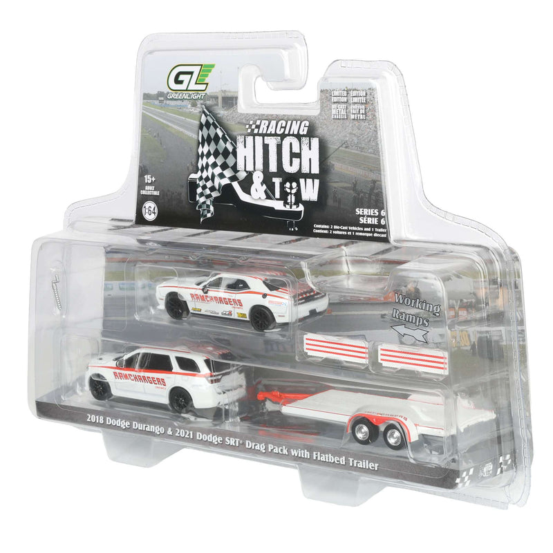 1/64 2018 Dodge Durango with Flatbed Trailer & 2016 Dodge Challenger SRT Hellcat