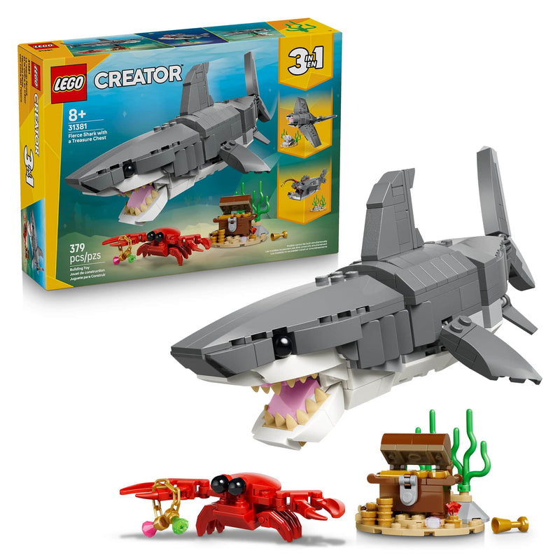 LEGO® Creator 3-in-1 Fierce Shark with a Treasure Chest Building Set, 379 Pieces