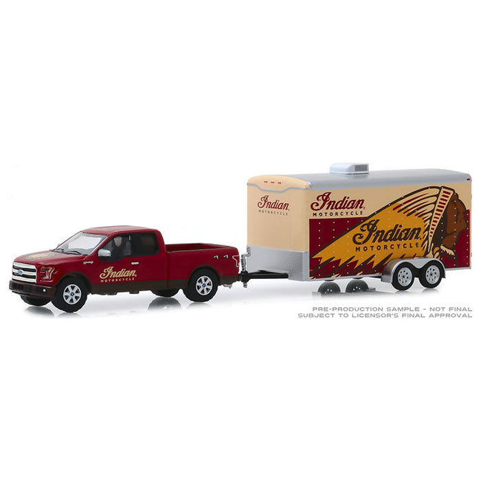1/64 2017 Ford F-150 & Enclosed Car Hauler, Indian Motorcycle Hitch & Tow 18