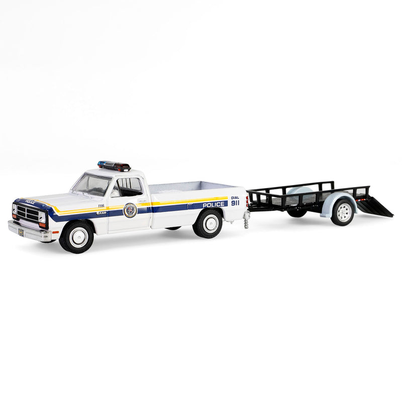 1/64 1990 Dodge Ram D-250 with Utility Trailer, Philadelphia, PA Police Department, Hot Pursuit Hitch & Tow Series 1