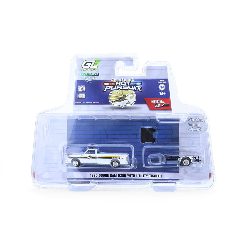 1/64 1990 Dodge Ram D-250 with Utility Trailer, Philadelphia, PA Police Department, Hot Pursuit Hitch & Tow Series 1