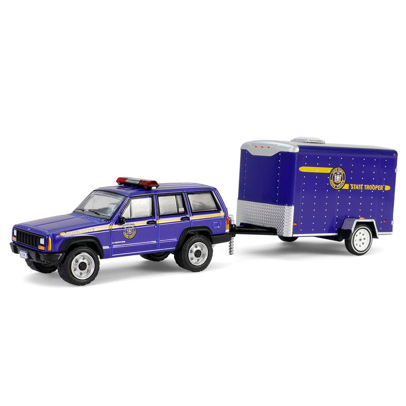 1/64 2001 Jeep Cherokee with Small Cargo Trailer, New York State Police, Hot Pursuit Hitch & Tow Series 1